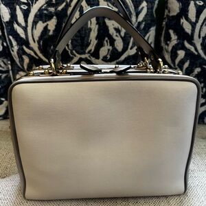MCM Cream and Black Satchel with Gold-Tone Hardware